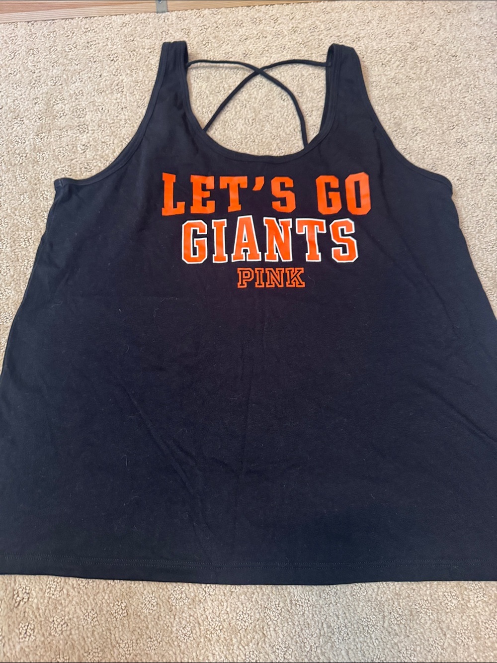PINK Victoria's Secret Black Tank Top with Orange 'Let's Go Giants' Graphic